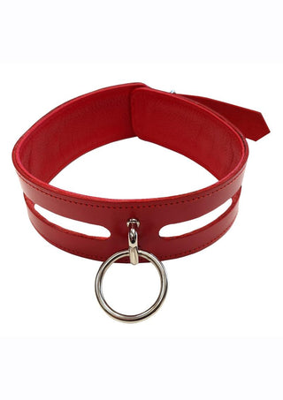 Rouge Leather Fashion Bondage Collar with O-Ring - Black