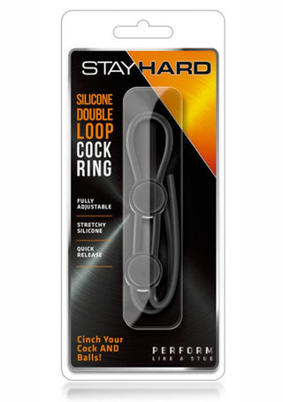 Stay Hard Silicone Double Loop Cock Ring Adjustable Cock Tie - Blue