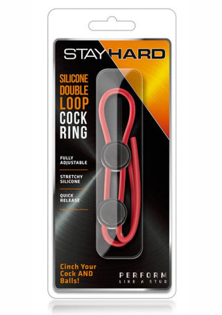 Stay Hard Silicone Double Loop Cock Ring Adjustable Cock Tie - Black