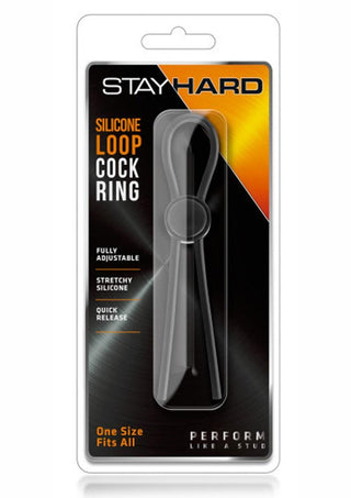 Stay Hard Silicone Loop Cock Ring Adjustable Cock Tie - Black