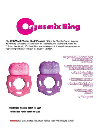 Super Stud Orgasmic Vibrating Silicone Cock Ring Waterproof - Purple