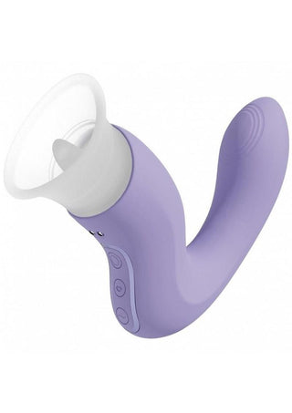 Vive Callalily Silicone Rechargeable Triple Motor G-Spot Tap, Vulva, Breast Suction and Tongue Vibrator - Lavender