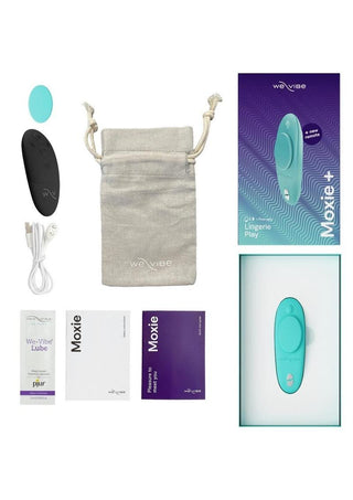 We-Vibe Moxie+ Wearable Rechargeable Silicone Panty Vibe Clitoral Stimulator with Remote - Aqua
