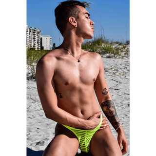 JJ Malibu - G-String Thong with Bulge Pouch - Neon Yellow - Circus of Books