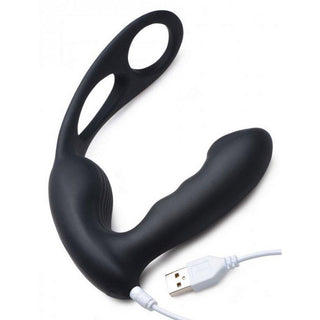 Alpha Pro - 7X P-Strap Milker Silicone Rechargeable Vibrating Prostate Plug w/ Milking Bead, Cock & Ball Ring - Circus of Books