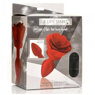 Booty Sparks 28X Rechargeable Silicone Vibrating Rose Anal Plug with Remote Control - Large - Red - Circus of Books