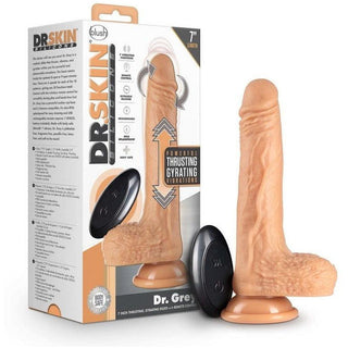 Dr. Skin - Silicone Dr. Grey Rechargeable Thrusting Dildo w/ Remote 7" - Vanilla - Circus of Books