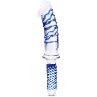 Glas - Realistic Double Ended Glass Dildo with Handle 11in - Clear/Blue - Circus of Books