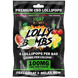 Hemp Bombs - Lolly Bombs Premium CBD Lollipops 100mg 4 Per Bag 25mg Each - Circus of Books