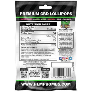 Hemp Bombs - Lolly Bombs Premium CBD Lollipops 100mg 4 Per Bag 25mg Each - Circus of Books