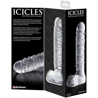 Icicles No 63 Textured Glass Dildo w/ Balls 8.5" - Clear - Circus of Books