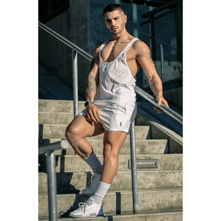 JJ Malibu - Deep Cut Rounded Neck Men's Stringer - White - Circus of Books