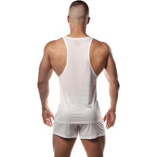 JJ Malibu - Deep Cut Rounded Neck Men's Stringer - White - Circus of Books