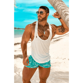 JJ Malibu - Deep Cut Rounded Neck Men's Stringer - White - Circus of Books