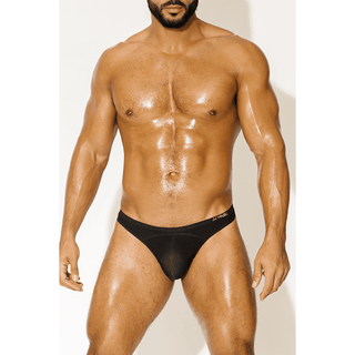 JJ Malibu - Flawless Feel Seamless Thong with Mesh Cutout - Black - Circus of Books