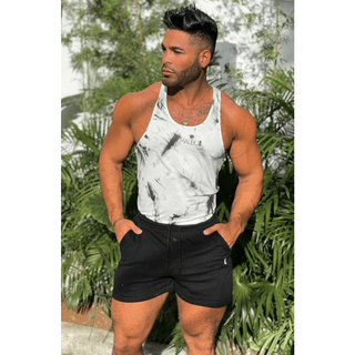 JJ Malibu - Graphic Scoop Bottom Tank Top - Cracked Black & White - Circus of Books