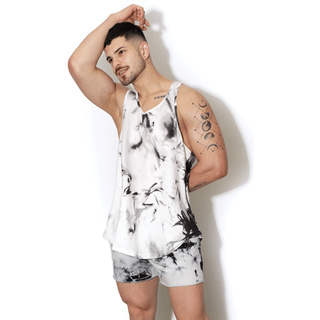 JJ Malibu - Graphic Scoop Bottom Tank Top - Cracked Black & White - Circus of Books