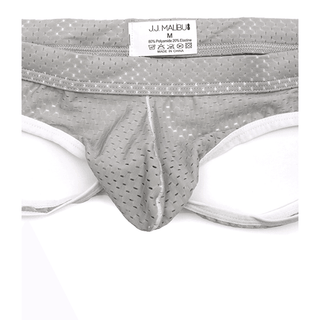 JJ Malibu - Mesh Underwear Brief Style Jock Strap - Silver / White - Circus of Books