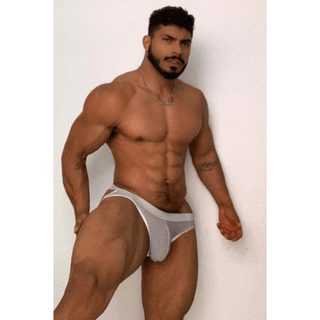 JJ Malibu - Mesh Underwear Brief Style Jock Strap - Silver / White - Circus of Books