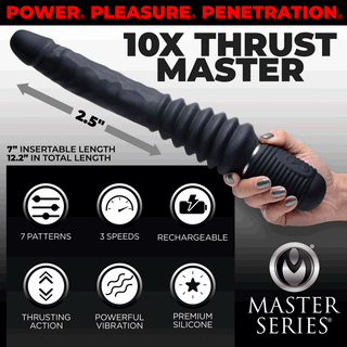 Master Series - Vibrating & Thrusting Rechargeable Silicone Dildo - Circus of Books