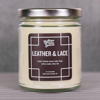 Matthew Dean Stewart - LEATHER & LACE - 7.2 oz LGBT+ Soy Wax Jar Candle - Circus of Books