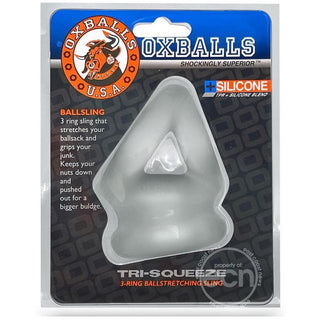 Oxballs Tri-Squeeze Silicone 3-Ring Ball Stretching Sling - Clear Ice - Circus of Books