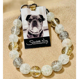 Scarlett Dog - Beaded Dog Necklace with 20mm Crackle Beads with Gold & Silver Flecks - Circus of Books