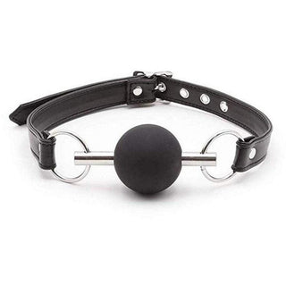 Steel Bit Black Rubber Ball Gag with Leather Strap - Circus of Books