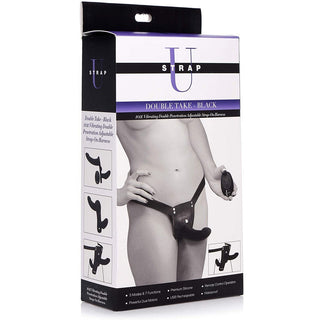 Strap U - Double Take 10X Vibrating Double Penetration Adjustable Strap-On Black - Circus of Books
