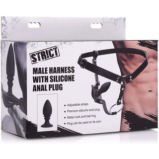 Strict - Male Cock Ring Harness with Silicone Anal Plug - Circus of Books