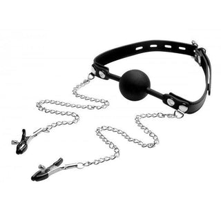 Strict - Silicone Ball Gag with Nipple Clamps - Circus of Books